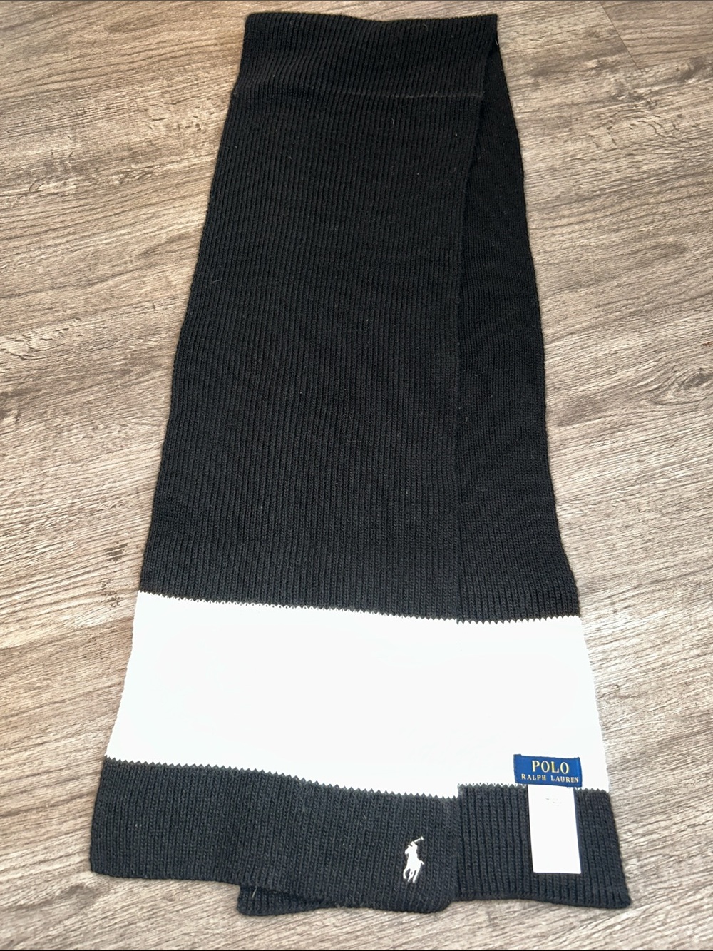 Polo Ralph Lauren Colorblock Knit Scarf Black Ivory One Size Wool Blend - Picture 4 of 6